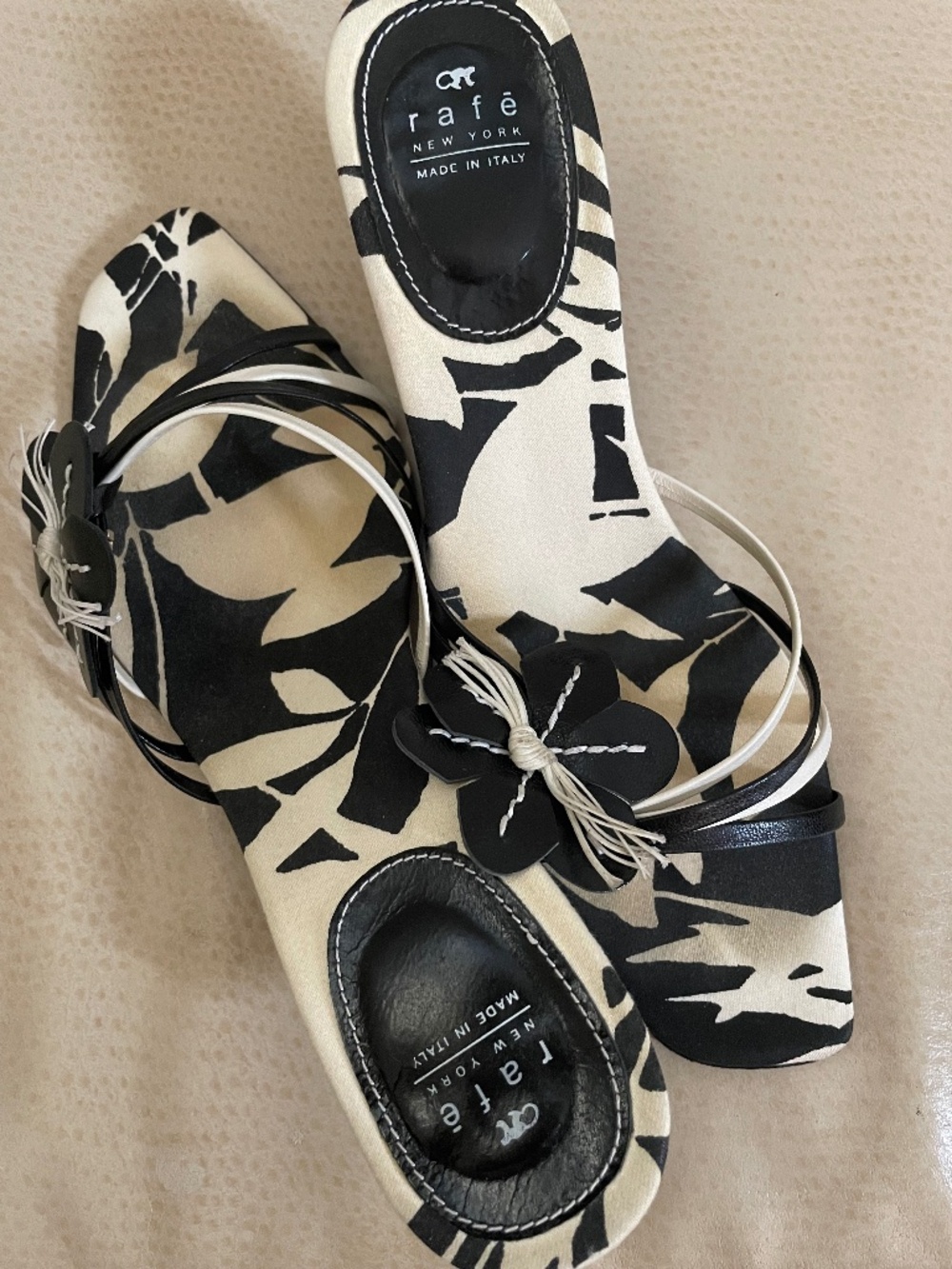 Rafe New York Sz 8 - Black and White Heels with Flower Detail